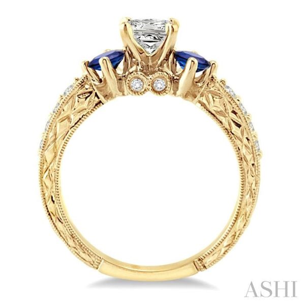 5 8 Ctw Diamond and 2.8mm Princess Cut Sapphire Engagement Ring with 3 8 Ct Princess Cut Center Stone in 14K Yellow Gold For Sale