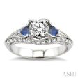 4x4MM Trillion Cut Sapphire and 5 8 Ctw Round Cut Diamond Semi-Mount Engagement Ring in 14K White Gold on Sale