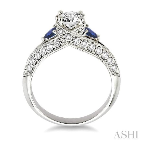 4x4MM Trillion Cut Sapphire and 5 8 Ctw Round Cut Diamond Semi-Mount Engagement Ring in 14K White Gold on Sale