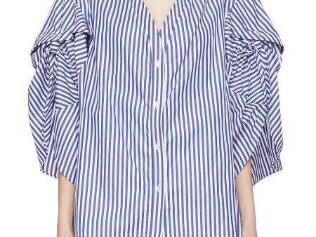 Ruched knot sleeve stripe poplin top - Minki - Multi-colour For Sale