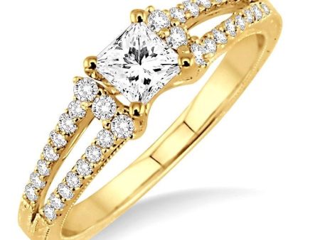 5 8 Ctw Diamond Engagement Ring with 1 3 Ct Princess Cut Center Stone in 14K Yellow Gold Hot on Sale