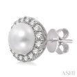 8x8mm Cultured Pearl and 1 3 Ctw Round Cut Diamond Earrings in 14K White Gold For Cheap