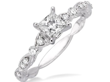 3 8 Ctw Diamond Engagement Ring with 1 4 Ct Princess Cut Center Stone in 14K White Gold Online Hot Sale