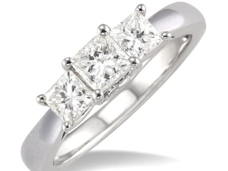 1 Ctw Diamond Engagement Ring with 3 8 Ct Princess Cut Center Stone in 14K White Gold Discount