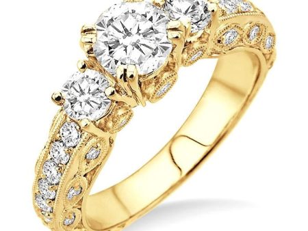 1 1 4 Ctw Diamond Engagement Ring with 1 2 Ct Round Cut Center Stone in 14K Yellow Gold Online Sale