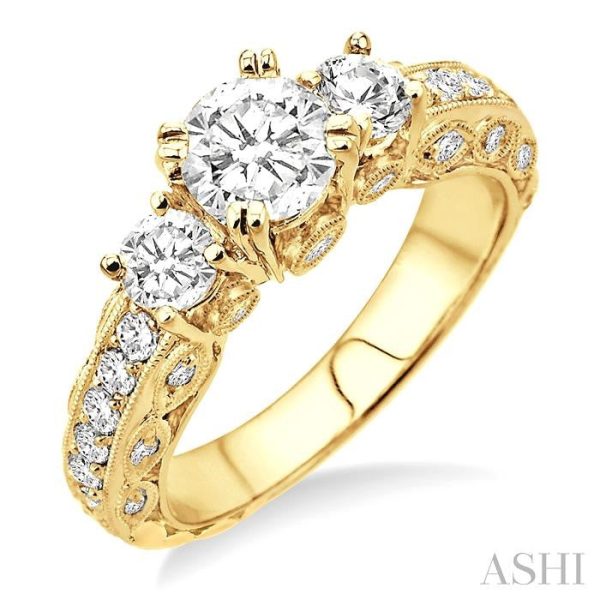 1 1 4 Ctw Diamond Engagement Ring with 1 2 Ct Round Cut Center Stone in 14K Yellow Gold Online Sale