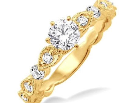 1 2 Ctw Diamond Engagement Ring with 1 4 Ct Round Cut Center Stone in 14K Yellow Gold Fashion