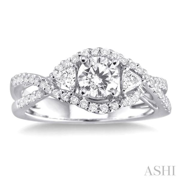 1 Ctw Diamond Engagement Ring with 5 8 Ct Round Cut Center Stone in 14K White Gold Supply