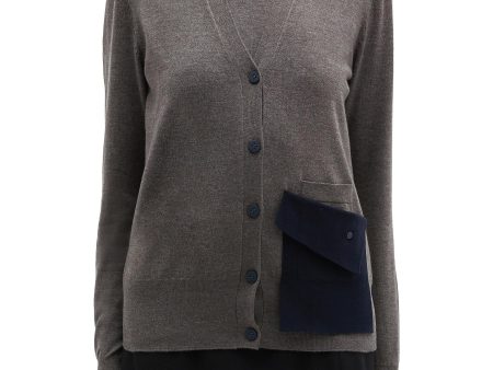 Vest panel layered contrast pocket cardigan - PHVLO - Grey Discount