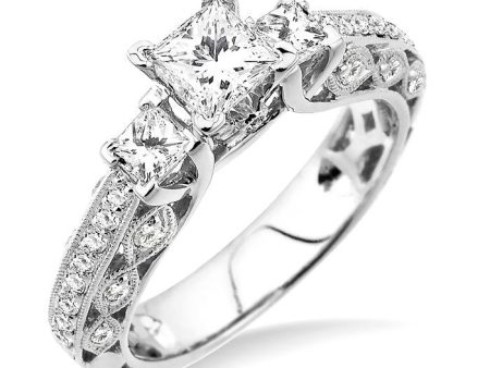 1 1 4 Ctw Diamond Engagement Ring with 1 2 Ct Princess Cut Center Stone in 14K White Gold Online