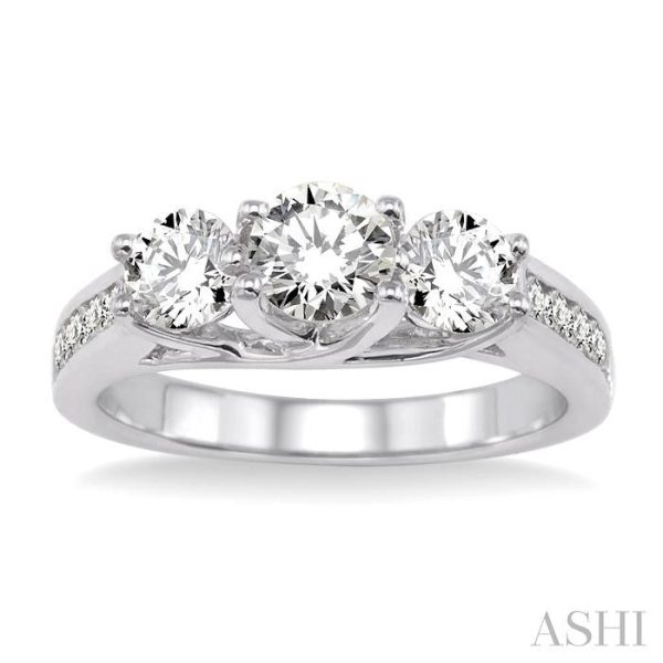 1 1 2 Ctw Diamond Engagement Ring with 1 2 Ct Round Cut Center Stone in 14K White Gold For Discount