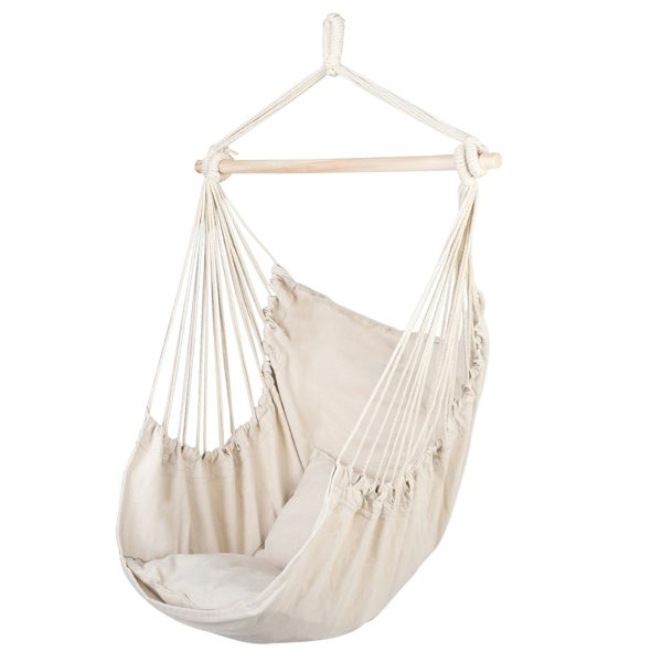 Hammock Chair Distinctive Cotton Canvas Hanging Rope Chair with Pillows Beige Online Sale