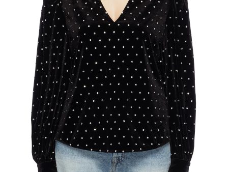 Cutout V-neck strass velvet top - self-portrait - Black Discount