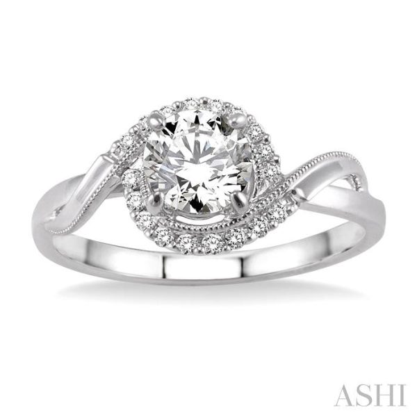 1 3 Ctw Diamond Engagement Ring with 1 5 Ct Round Cut Center Stone in 14K White Gold For Sale