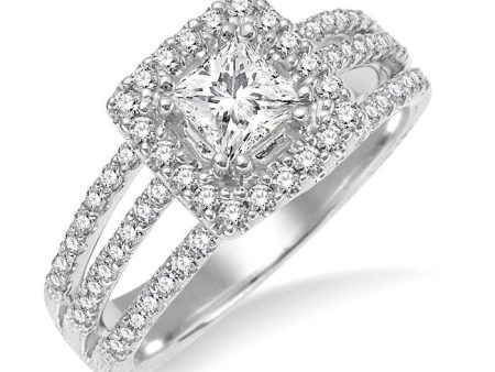 1 1 6 Ctw Diamond Engagement Ring with 1 2 Ct Princess Cut Center Stone in 14K White Gold For Sale