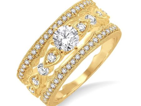 5 8 Ctw Diamond Wedding Set with 1 2 Ctw Round Cut Engagement Ring and two 1 10 Ctw Wedding Band in 14K Yellow Gold For Cheap