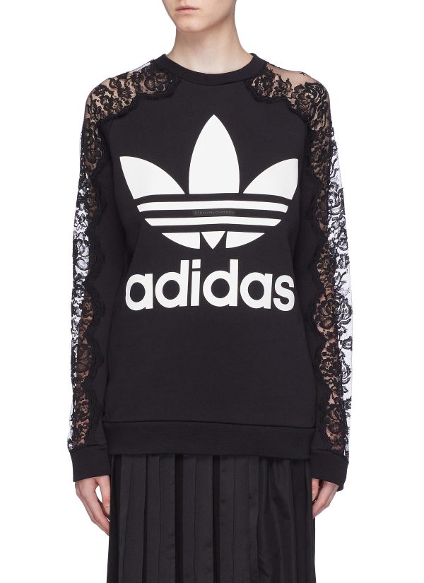 x adidas Chantilly lace sleeve logo print sweatshirt - Stella McCartney - Black For Discount