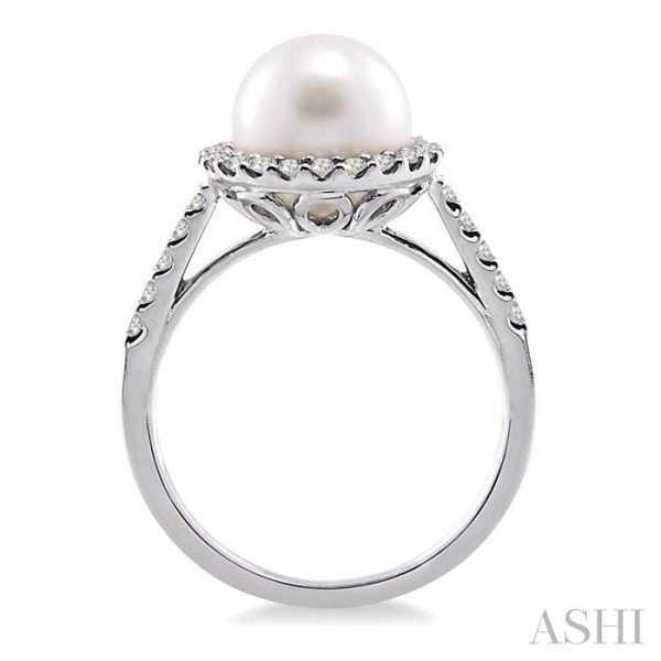 9x9mm Cultured Pearl and 3 8 Ctw Round Cut Diamond Ring in 14K White Gold Supply