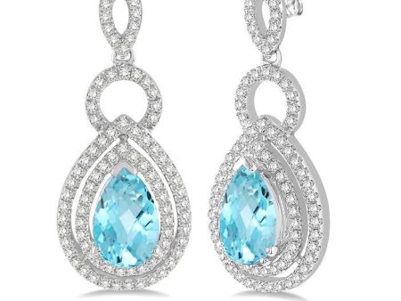 8x5mm Pear Shape Aquamarine and 1 2 Ctw Round Cut Diamond Earrings in 14K White Gold Cheap