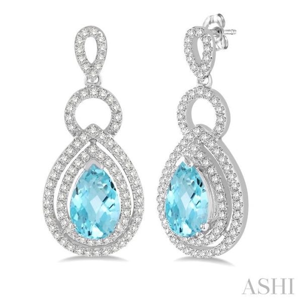 8x5mm Pear Shape Aquamarine and 1 2 Ctw Round Cut Diamond Earrings in 14K White Gold Cheap