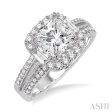 1 Ctw Diamond Engagement Ring with 1 2 Ct Princess Cut Center Stone in 14K White Gold Hot on Sale