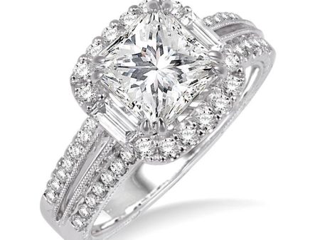 1 Ctw Diamond Engagement Ring with 1 2 Ct Princess Cut Center Stone in 14K White Gold Hot on Sale