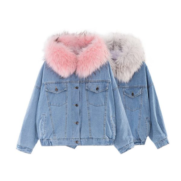 Faux Fur Collar Denim Jacket Sale