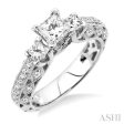 3 4 Ctw Diamond Semi-Mount Engagement Ring in 14K White Gold Hot on Sale