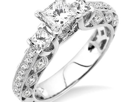 3 4 Ctw Diamond Semi-Mount Engagement Ring in 14K White Gold Hot on Sale