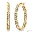 1 Ctw Round Cut Diamond Hoop Earrings in 14K Yellow Gold For Sale