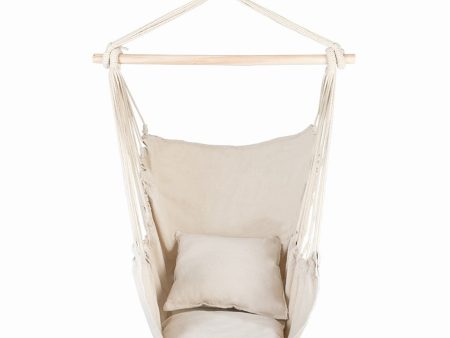 Hammock Chair Distinctive Cotton Canvas Hanging Rope Chair with Pillows Beige Online Sale