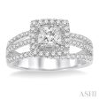 1 1 6 Ctw Diamond Engagement Ring with 1 2 Ct Princess Cut Center Stone in 14K White Gold For Sale