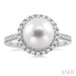 9x9mm Cultured Pearl and 3 8 Ctw Round Cut Diamond Ring in 14K White Gold Supply