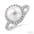 9x9mm Cultured Pearl and 3 8 Ctw Round Cut Diamond Ring in 14K White Gold Supply