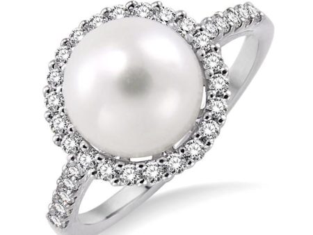 9x9mm Cultured Pearl and 3 8 Ctw Round Cut Diamond Ring in 14K White Gold Supply