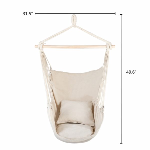 Hammock Chair Distinctive Cotton Canvas Hanging Rope Chair with Pillows Beige Online Sale