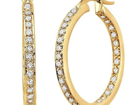 1 2 Ctw Round Cut Diamond Hoop Earrings in 14K Yellow Gold on Sale