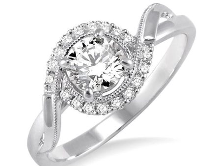 1 3 Ctw Diamond Engagement Ring with 1 5 Ct Round Cut Center Stone in 14K White Gold For Sale