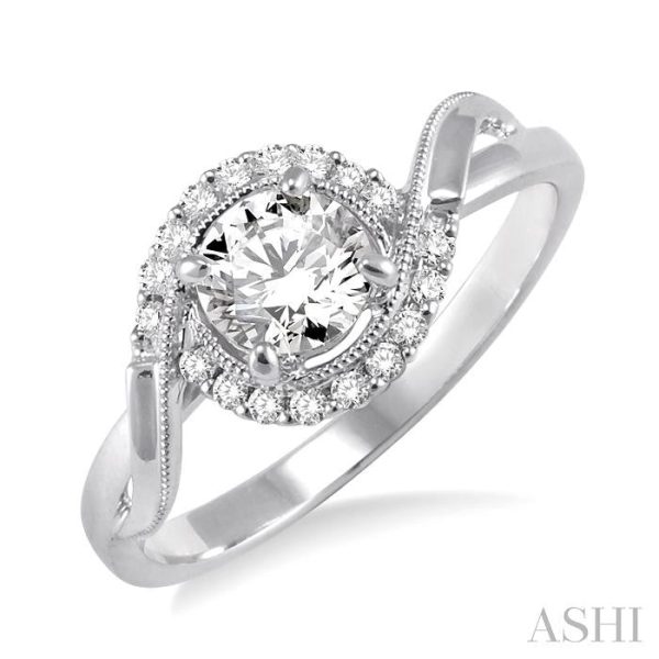 1 3 Ctw Diamond Engagement Ring with 1 5 Ct Round Cut Center Stone in 14K White Gold For Sale