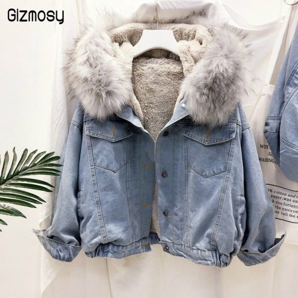 Faux Fur Collar Denim Jacket Sale