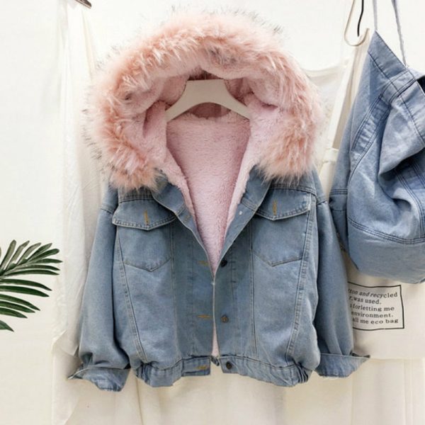 Faux Fur Collar Denim Jacket Sale