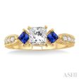 5 8 Ctw Diamond and 2.8mm Princess Cut Sapphire Engagement Ring with 3 8 Ct Princess Cut Center Stone in 14K Yellow Gold For Sale