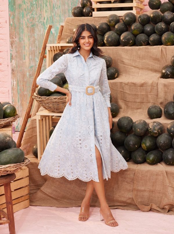 Mulmul Cotton Luca Light blue Long Dress For Sale