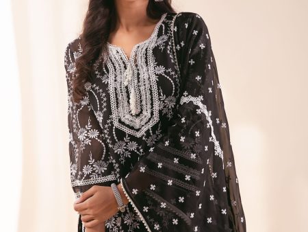 Mulmul Organza Luna Black Kurta Online now