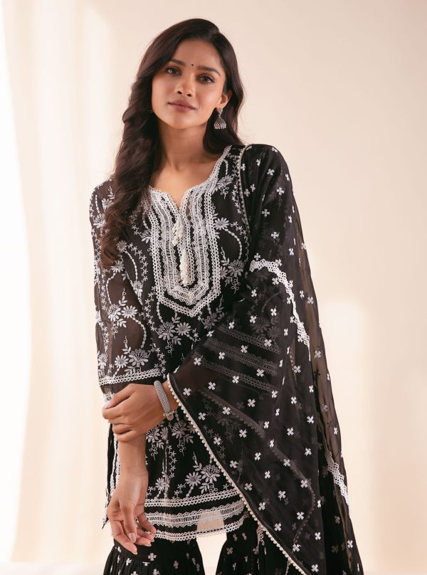 Mulmul Organza Luna Black Kurta Online now