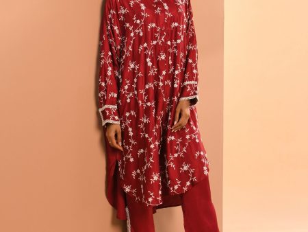 Mulmul Cupro Pheme Wine Kurta With Mulmul Cupro Pheme Wine Pant Fashion