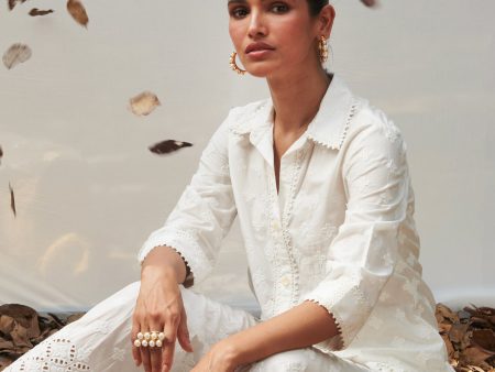 Mulmul Cotton Caspia White Shirt With Mulmul Cotton Caspia White Pant For Cheap