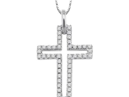 1 4 Ctw Round Cut Diamond Cross Pendant in 10K White Gold with Chain Sale