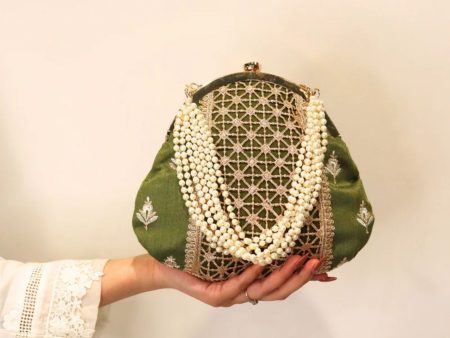 Mulmul Jashan Moss Green Clutch Bag Cheap