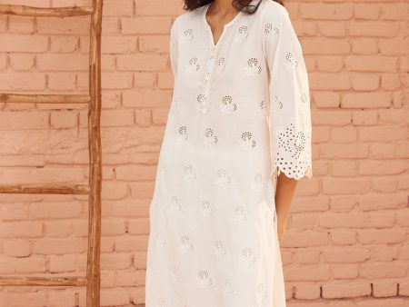 Mulmul Cotton Dahna White Kurta With Mulmul Cotton Dahna White Pant For Cheap